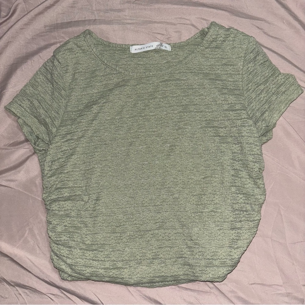 Altar'd State Sage Green Short Sleeve Ruched Top